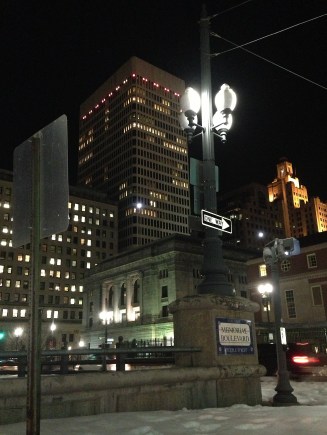 Waiting at a red light.